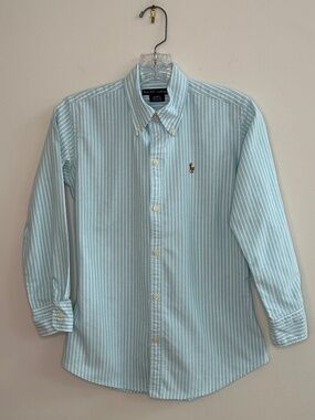 Ralph Lauren Women's Sz 4 Slim Fit Blue & White Long Sleeve Cotton Oxford Shirt